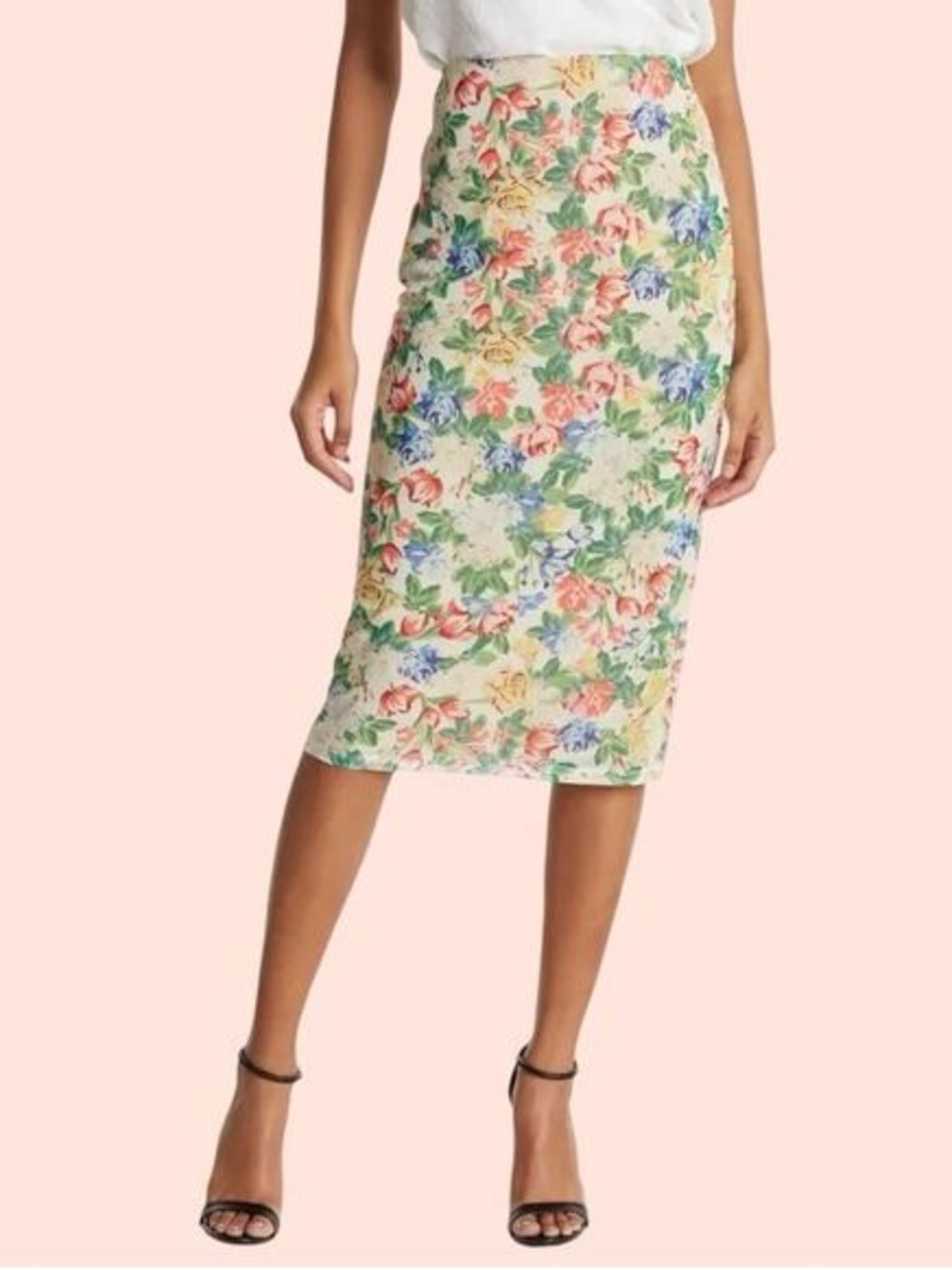 AFRM Lynch Floral Mesh Midi Skirt L Lined Stretch Cottagecore Garden Party